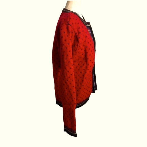 Vintage 100% Boiled Wool Folk Art Knit Cardigan Sweater Women’s Size Large red - Picture 3 of 8